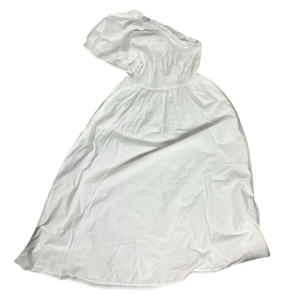J. Crew Women’s XS White Smocked Cotton Poplin One Shoulder Dress BR403 Pockets - Picture 8 of 12